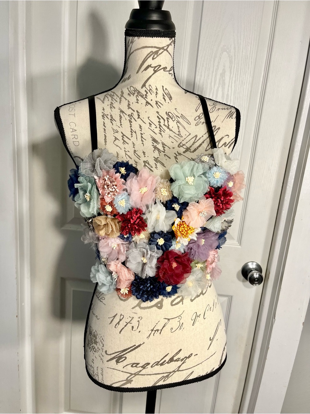 3D Bustier Floral Appliqué Corset Crop Top - Multicolor Flowers Size Large - Picture 4 of 17